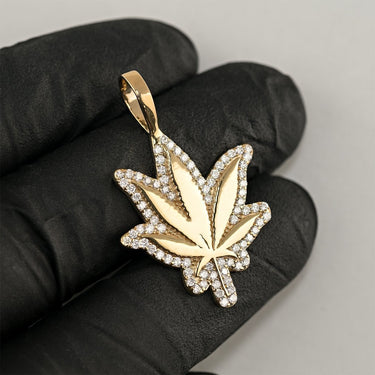 Rose, White, Yellow 14K Yellow Gold Marijuana Leaf Diamond Pendant 1.00 Ctw